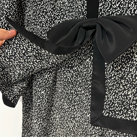 Vintage 80s Black White Animal Print Bow MIDI Dress Size Medium - Picture 3 of 9